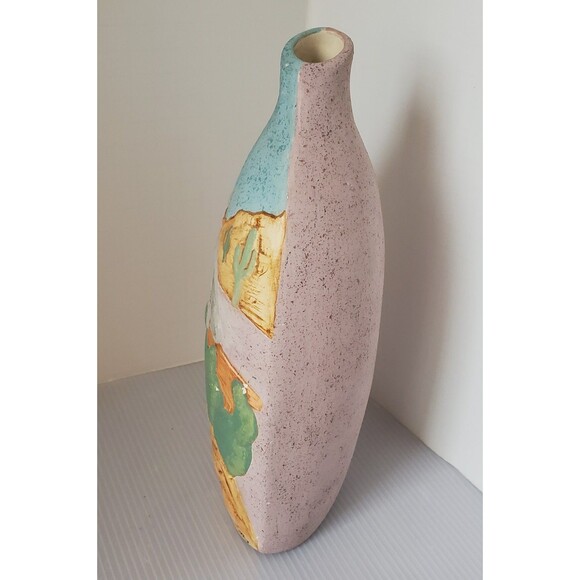 Southwestern Original 3d Studio Art Pottery Wolf Vase Floral Cactus Desert Decor - Picture 5 of 14
